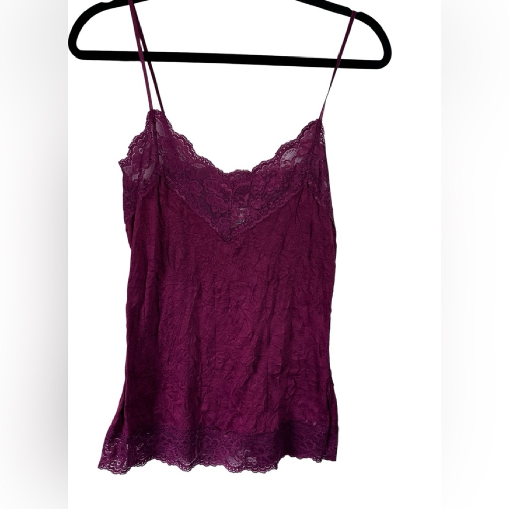 Weaver Girl Lace Trim Adjustable Strap Maroon Cami VTG Y2K Romantic Fairycore‎